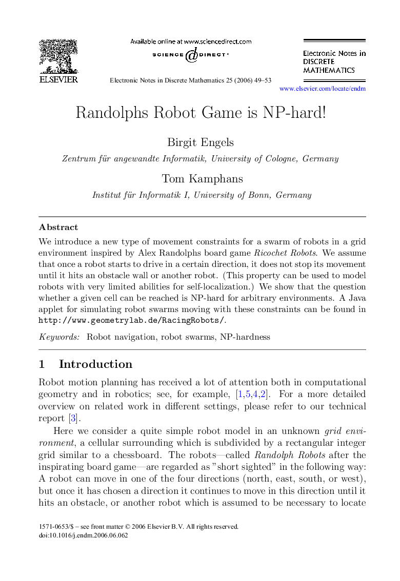 Randolphs Robot Game is NP-hard!