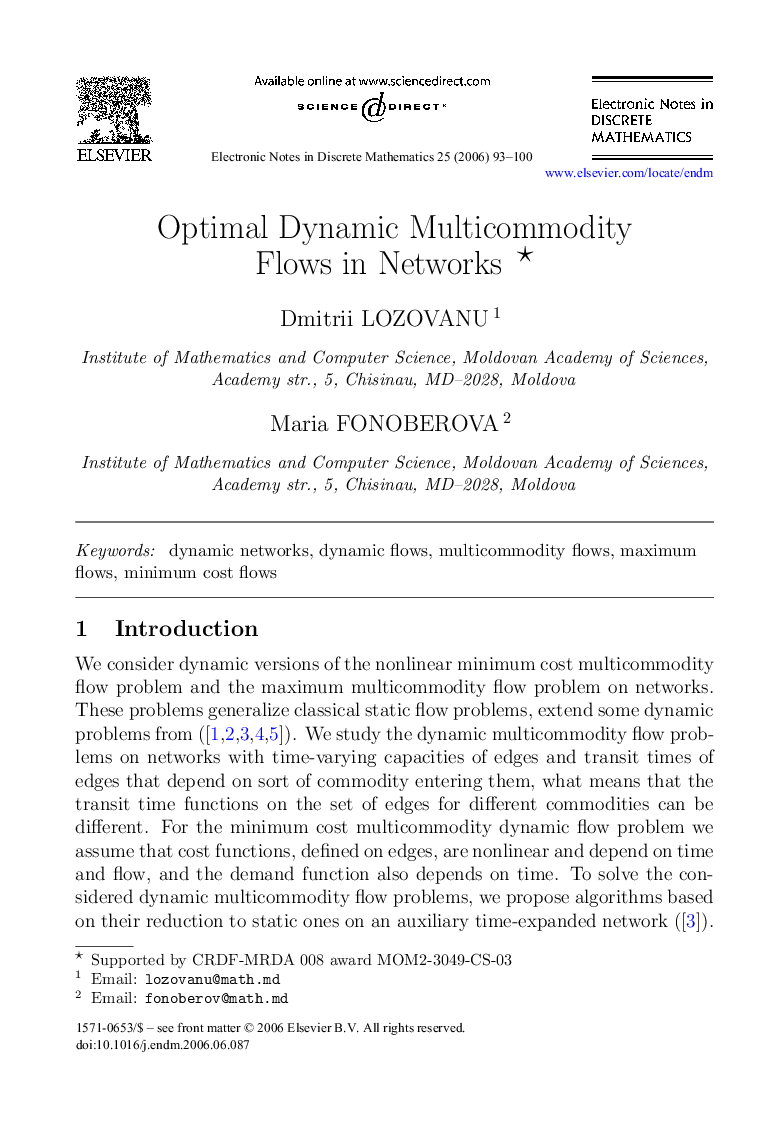 Optimal Dynamic Multicommodity Flows in Networks