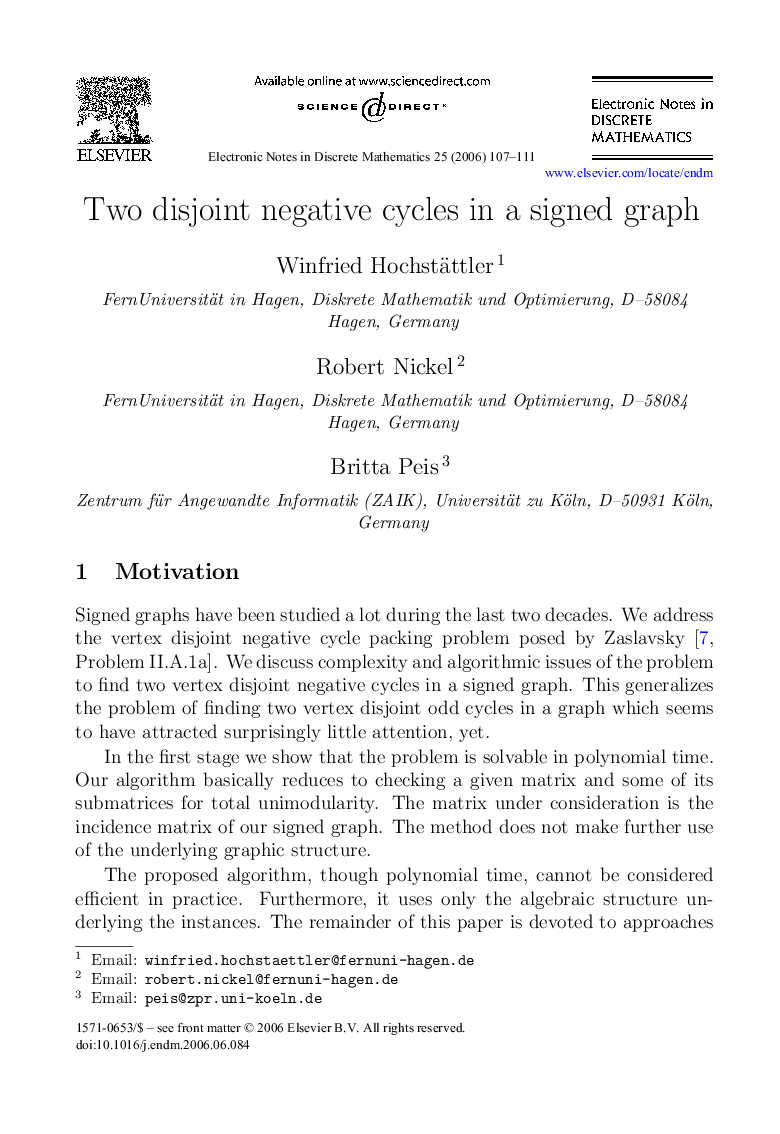 Two disjoint negative cycles in a signed graph