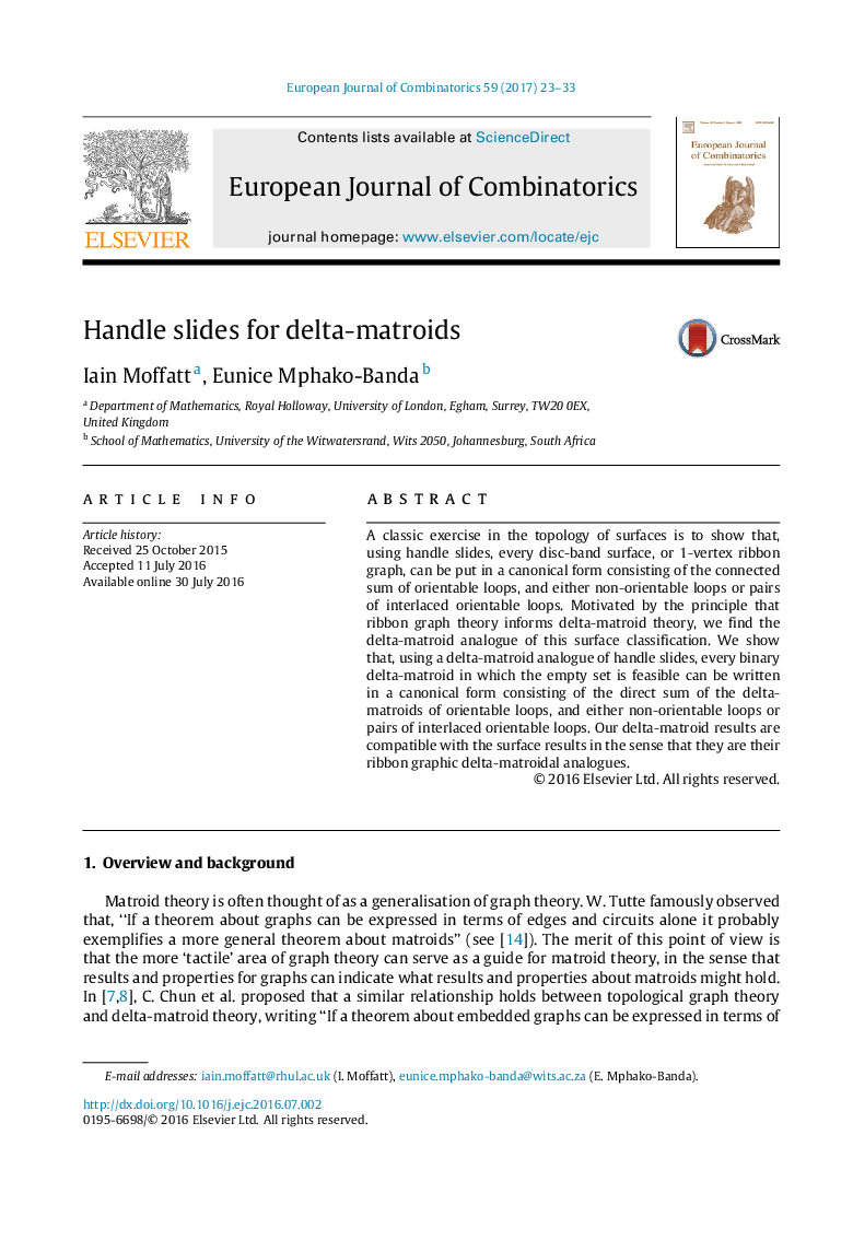 اسلایدهای Handle برای delta-matroids 