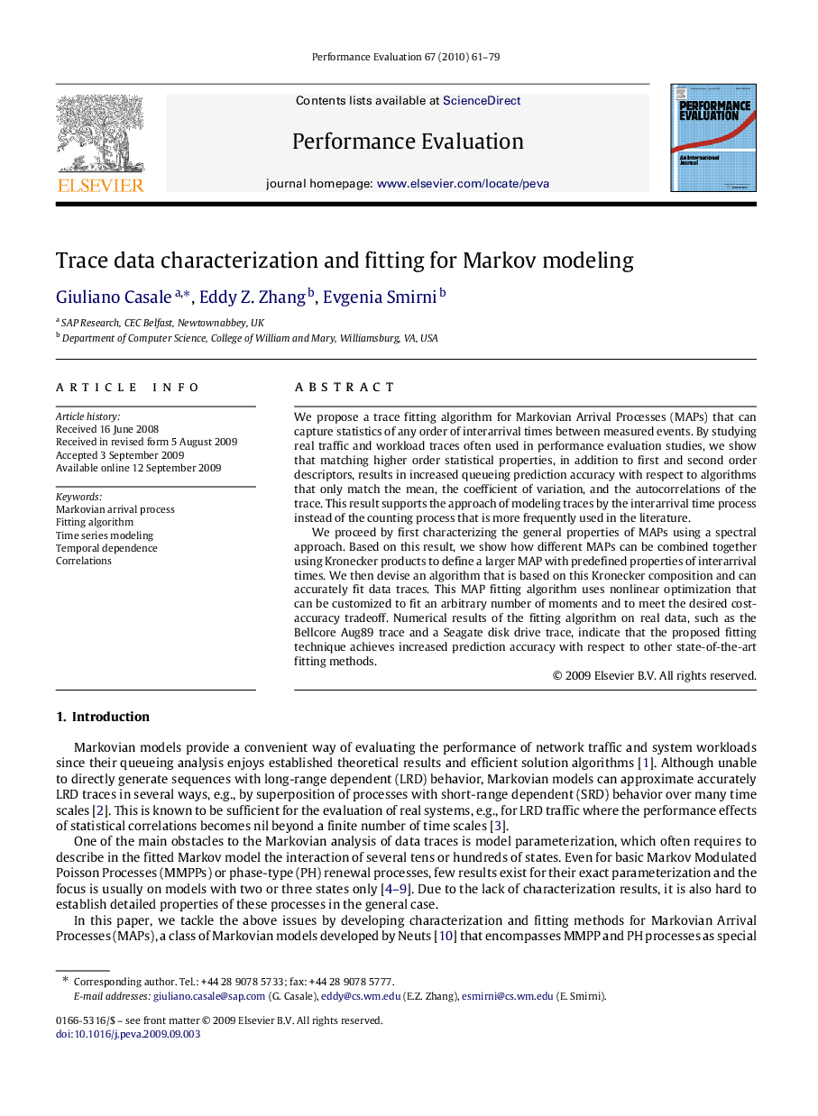 Trace data characterization and fitting for Markov modeling