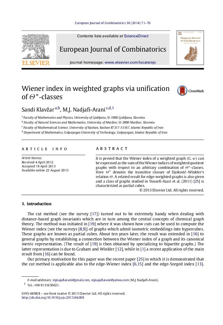 Wiener index in weighted graphs via unification of Θ∗Θ∗-classes