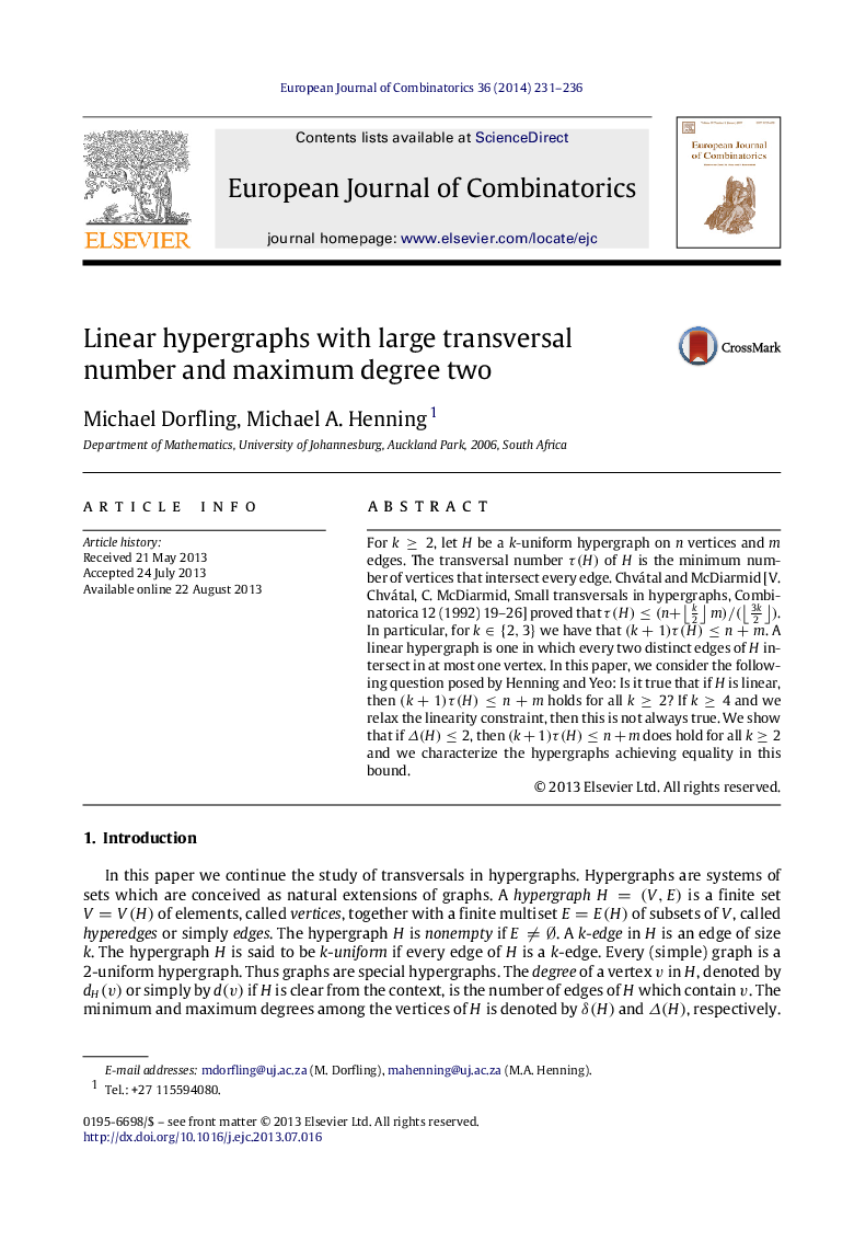 Linear hypergraphs with large transversal number and maximum degree two