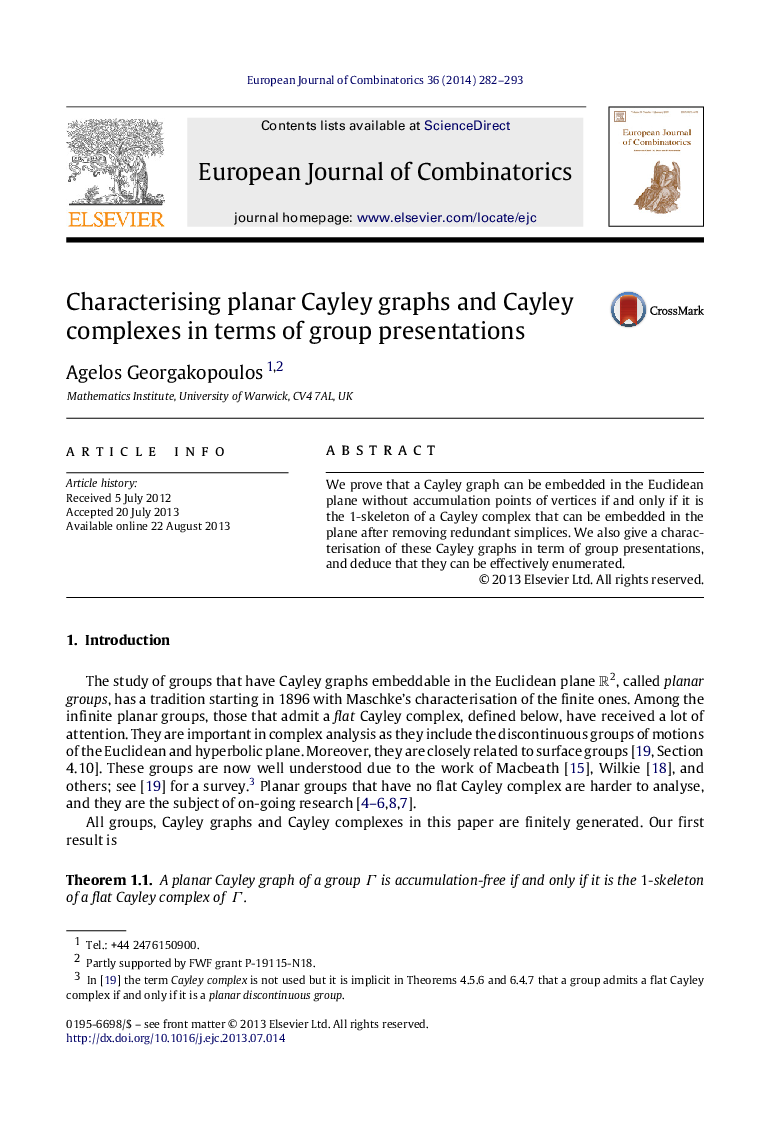 Characterising planar Cayley graphs and Cayley complexes in terms of group presentations