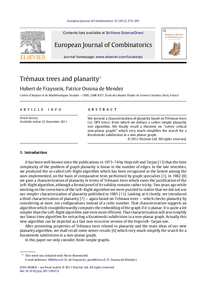 Trémaux trees and planarity 