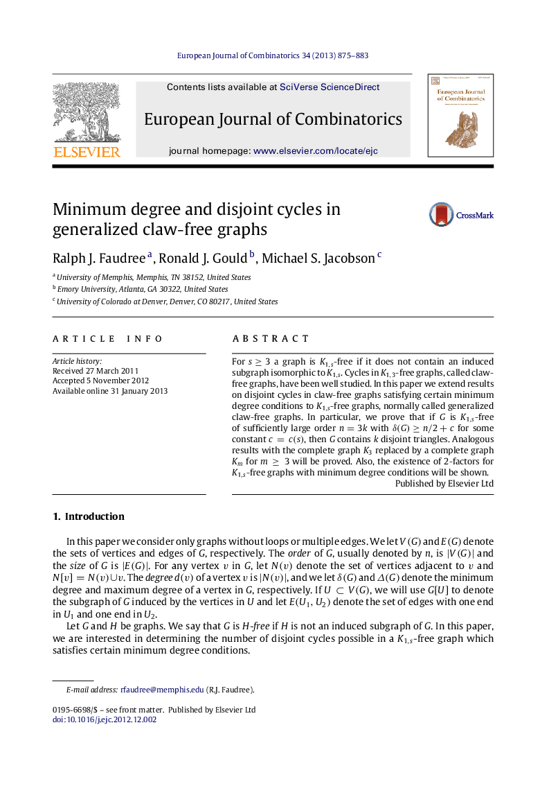 Minimum degree and disjoint cycles in generalized claw-free graphs