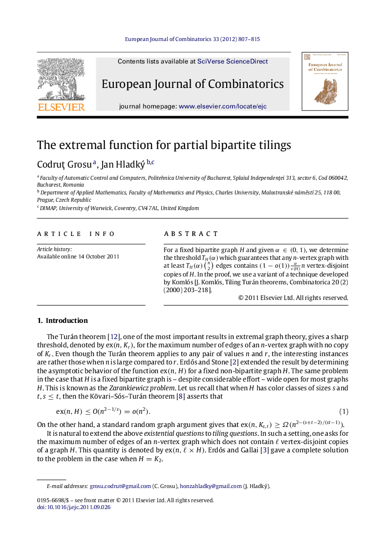 The extremal function for partial bipartite tilings
