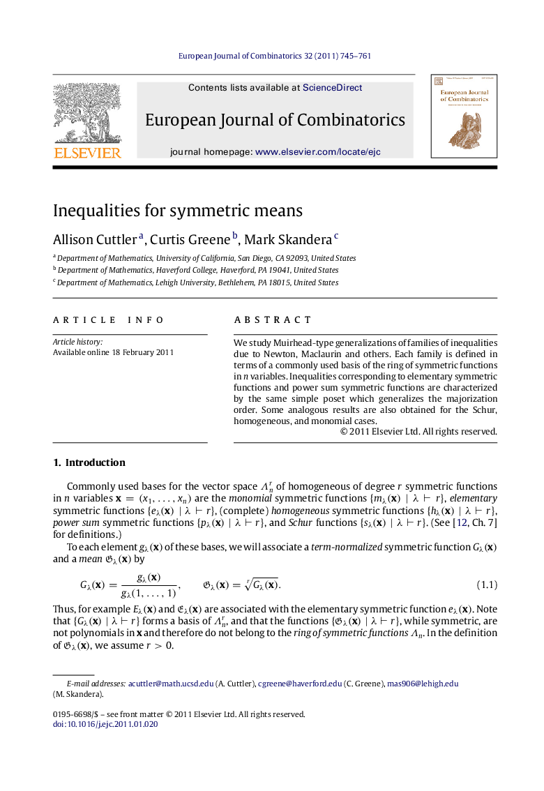 Inequalities for symmetric means