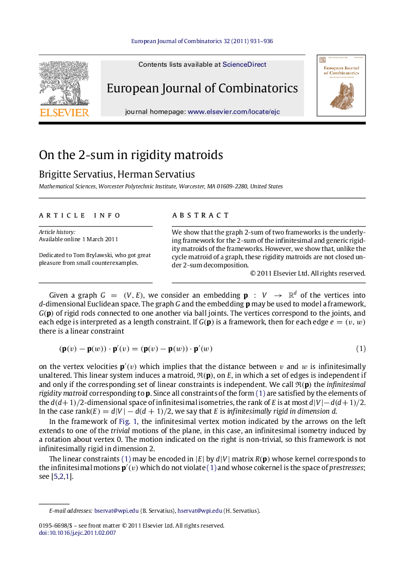 On the 2-sum in rigidity matroids