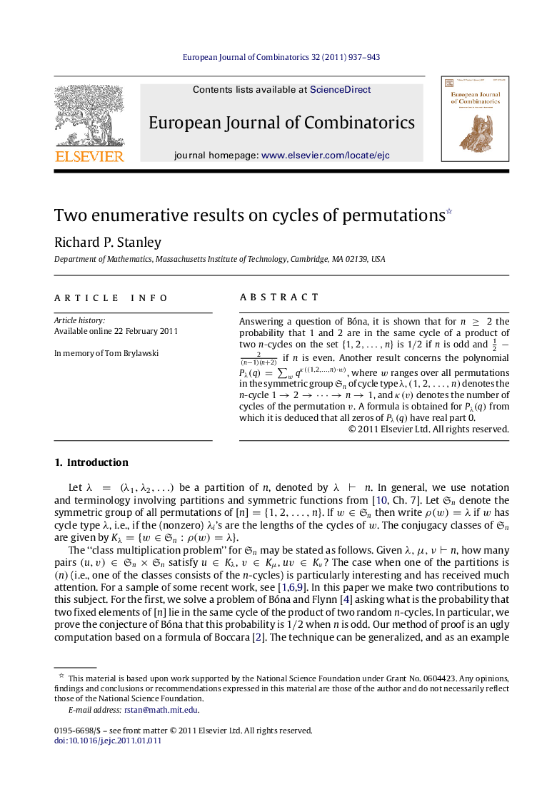 Two enumerative results on cycles of permutations 