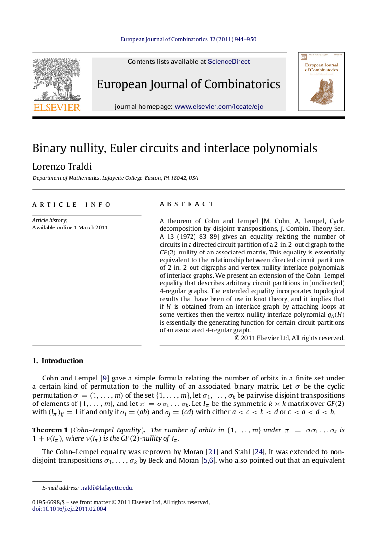 Binary nullity, Euler circuits and interlace polynomials