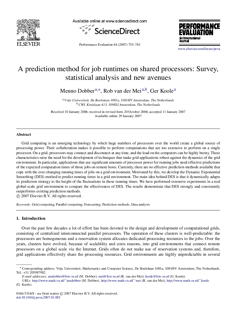 A prediction method for job runtimes on shared processors: Survey, statistical analysis and new avenues