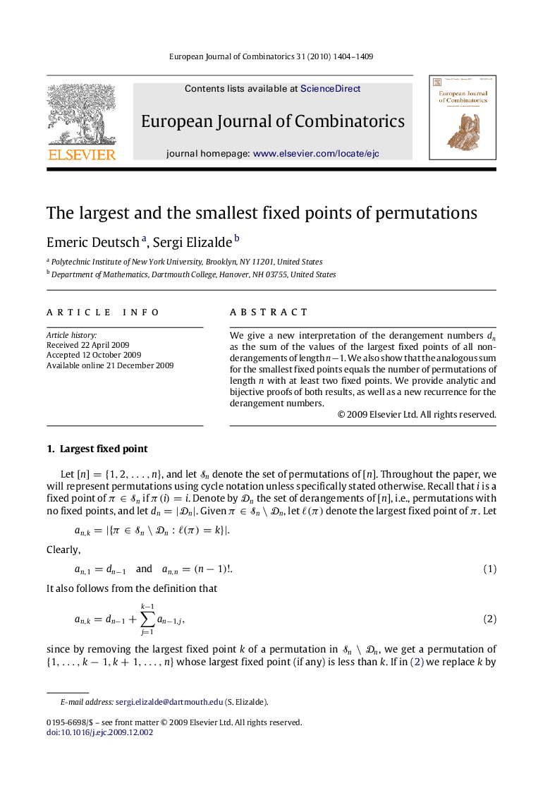 The largest and the smallest fixed points of permutations