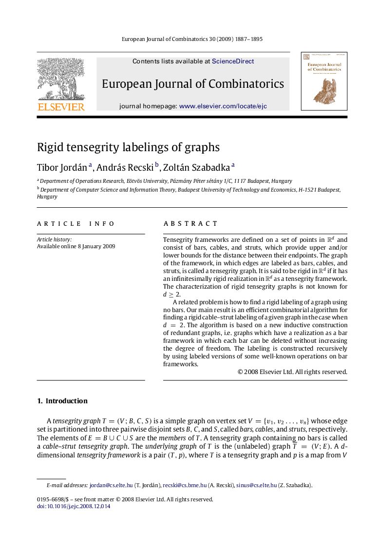 عکس صفحه اول مقاله: Rigid tensegrity labelings of graphs Rigid tensegrity labelings of graphs
