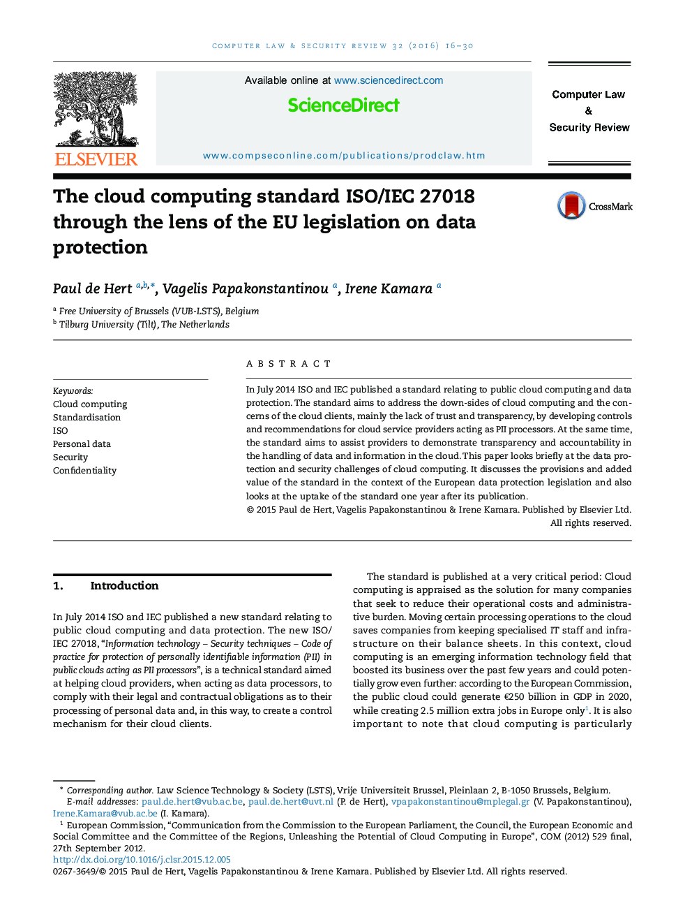 The cloud computing standard ISO/IEC 27018 through the lens of the EU legislation on data protection