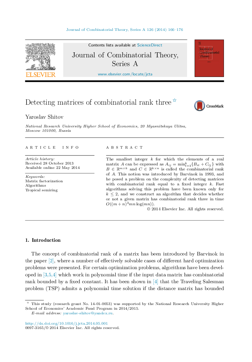 Detecting matrices of combinatorial rank three 