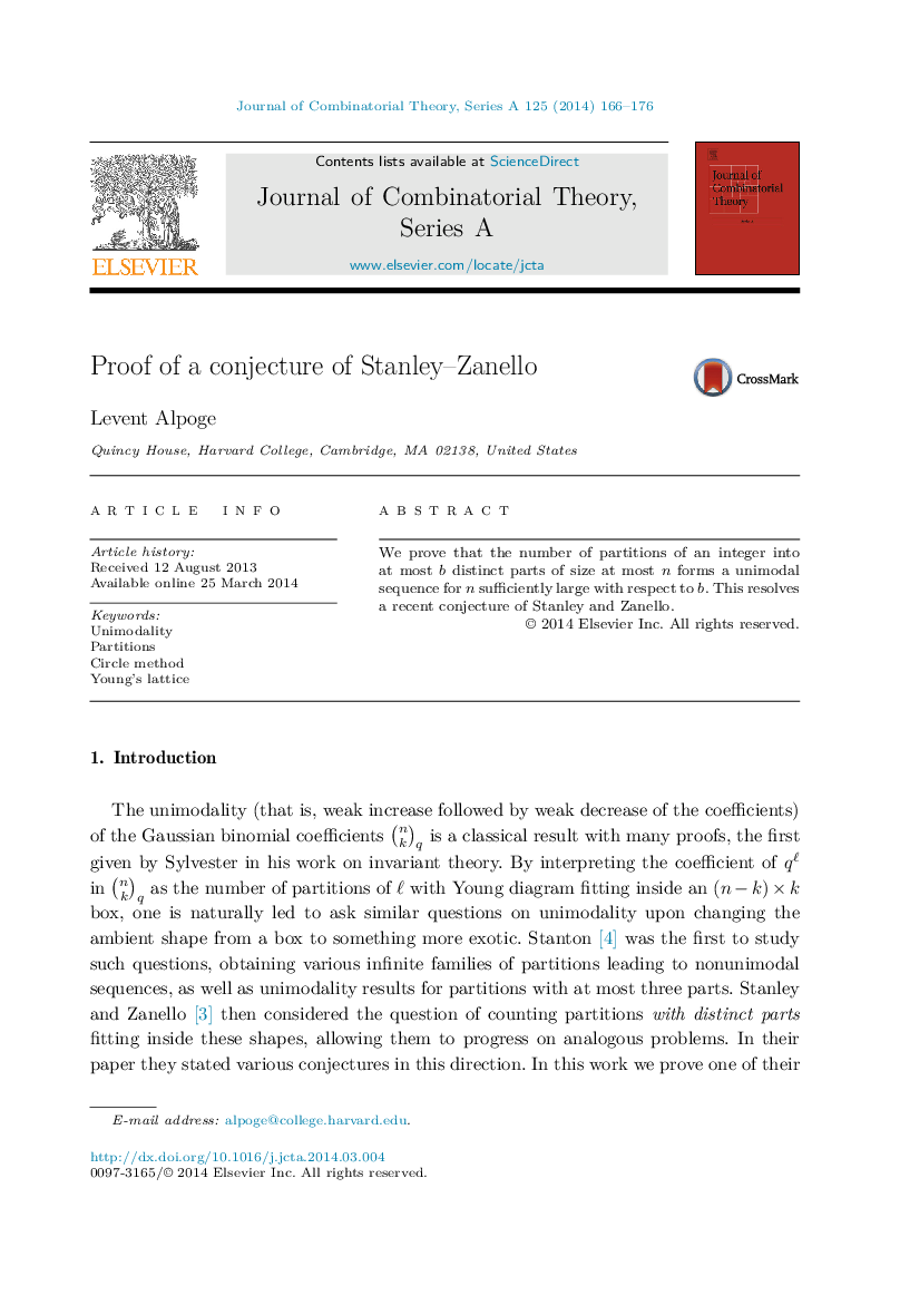 Proof of a conjecture of Stanley–Zanello