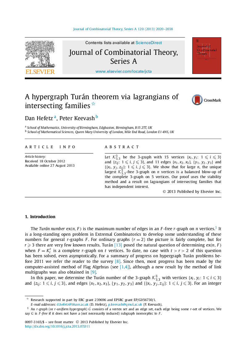 A hypergraph Turán theorem via lagrangians of intersecting families 
