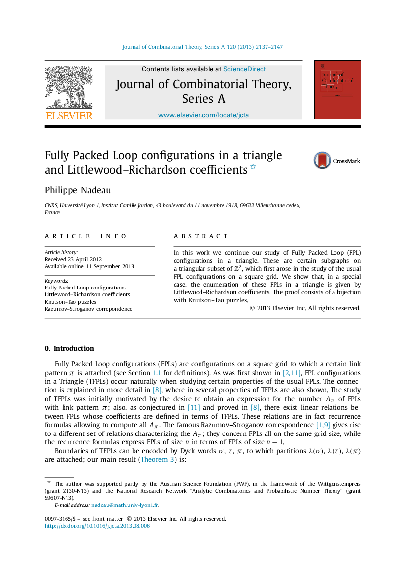 Fully Packed Loop configurations in a triangle and Littlewood–Richardson coefficients 
