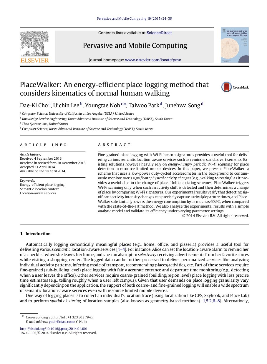 PlaceWalker: An energy-efficient place logging method that considers kinematics of normal human walking