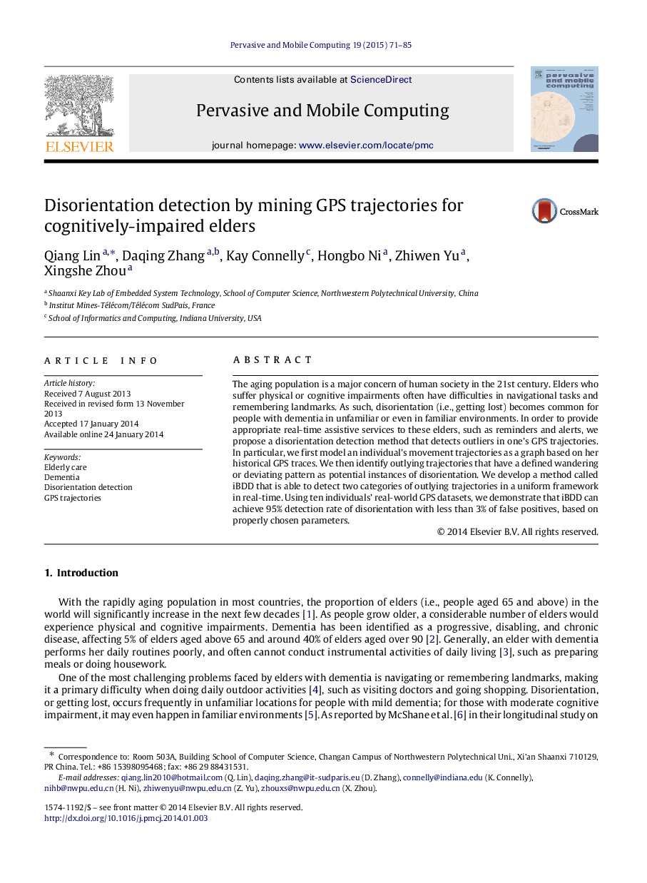 Disorientation detection by mining GPS trajectories for cognitively-impaired elders