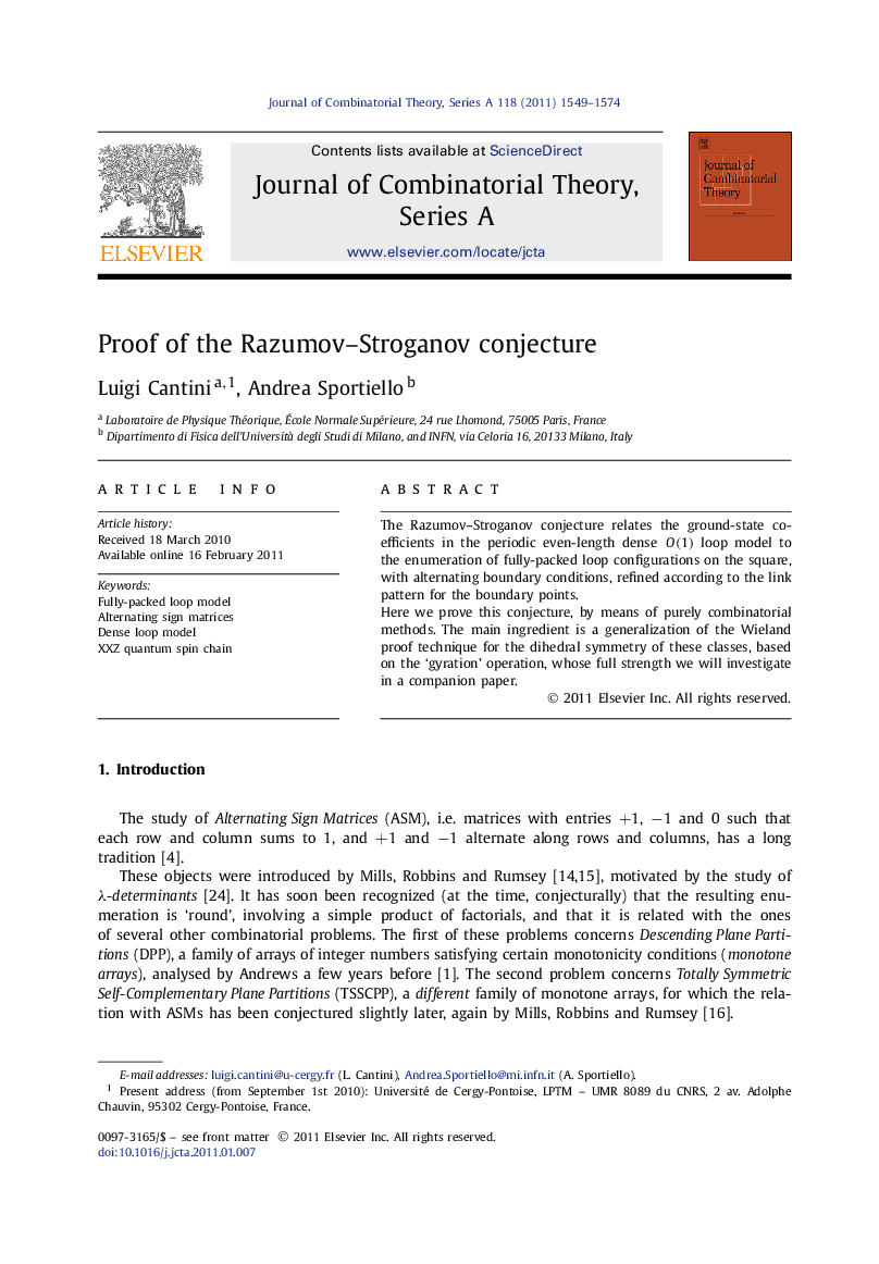 Proof of the Razumov–Stroganov conjecture