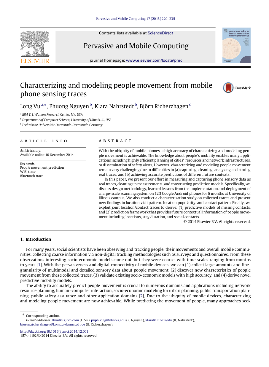 Characterizing and modeling people movement from mobile phone sensing traces