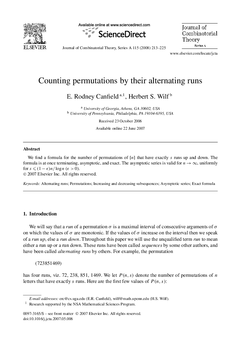 Counting permutations by their alternating runs