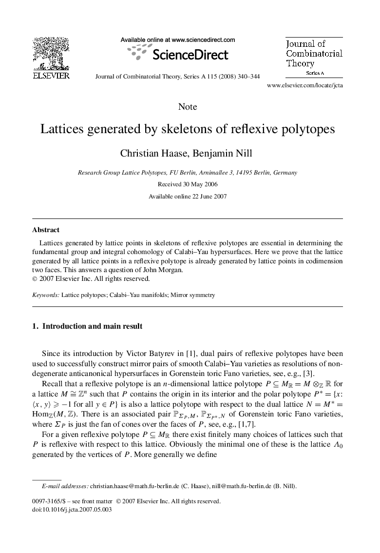 Lattices generated by skeletons of reflexive polytopes