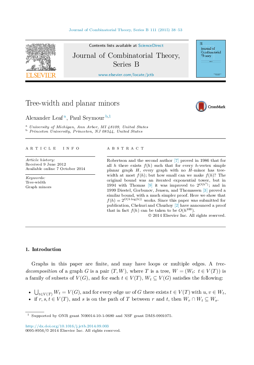 Tree-width and planar minors