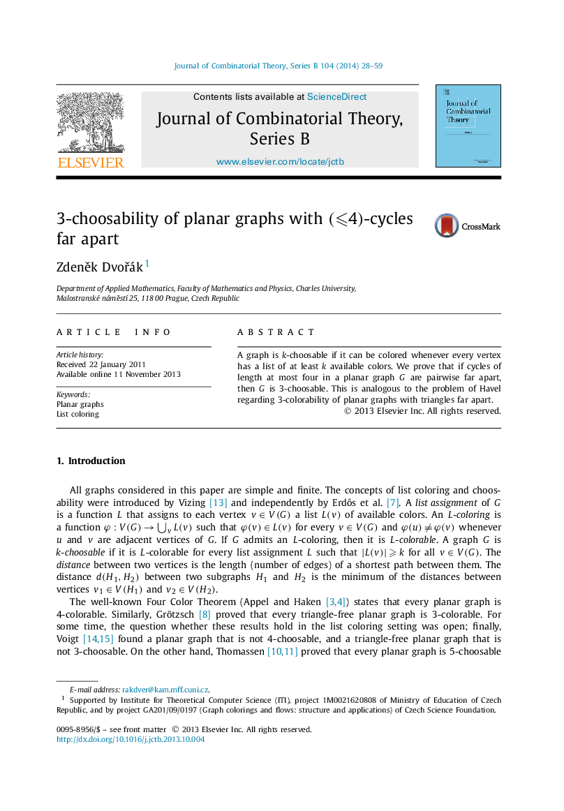 3-choosability of planar graphs with (â©½4)-cycles far apart