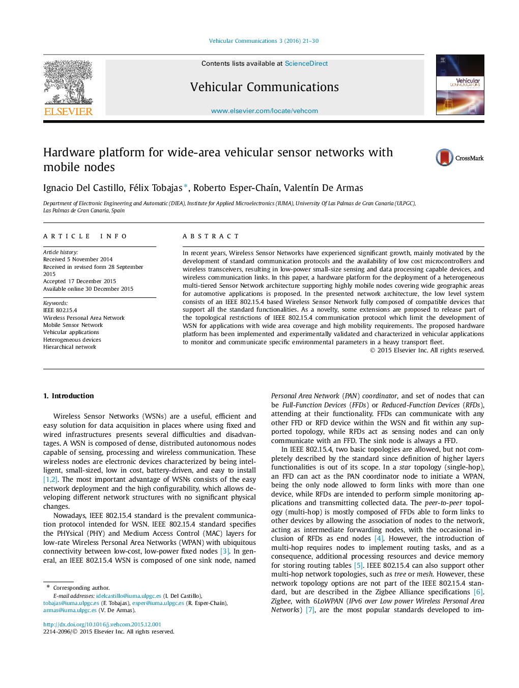 Hardware platform for wide-area vehicular sensor networks with mobile nodes