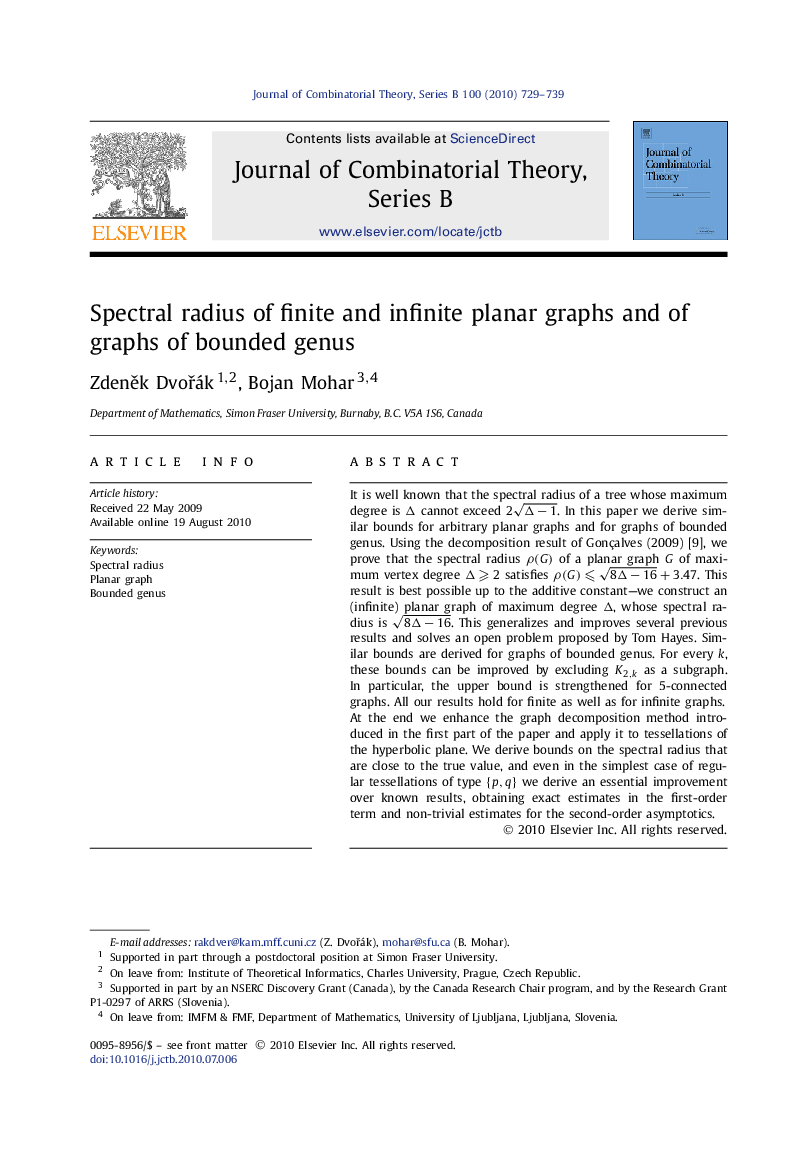 Spectral radius of finite and infinite planar graphs and of graphs of bounded genus