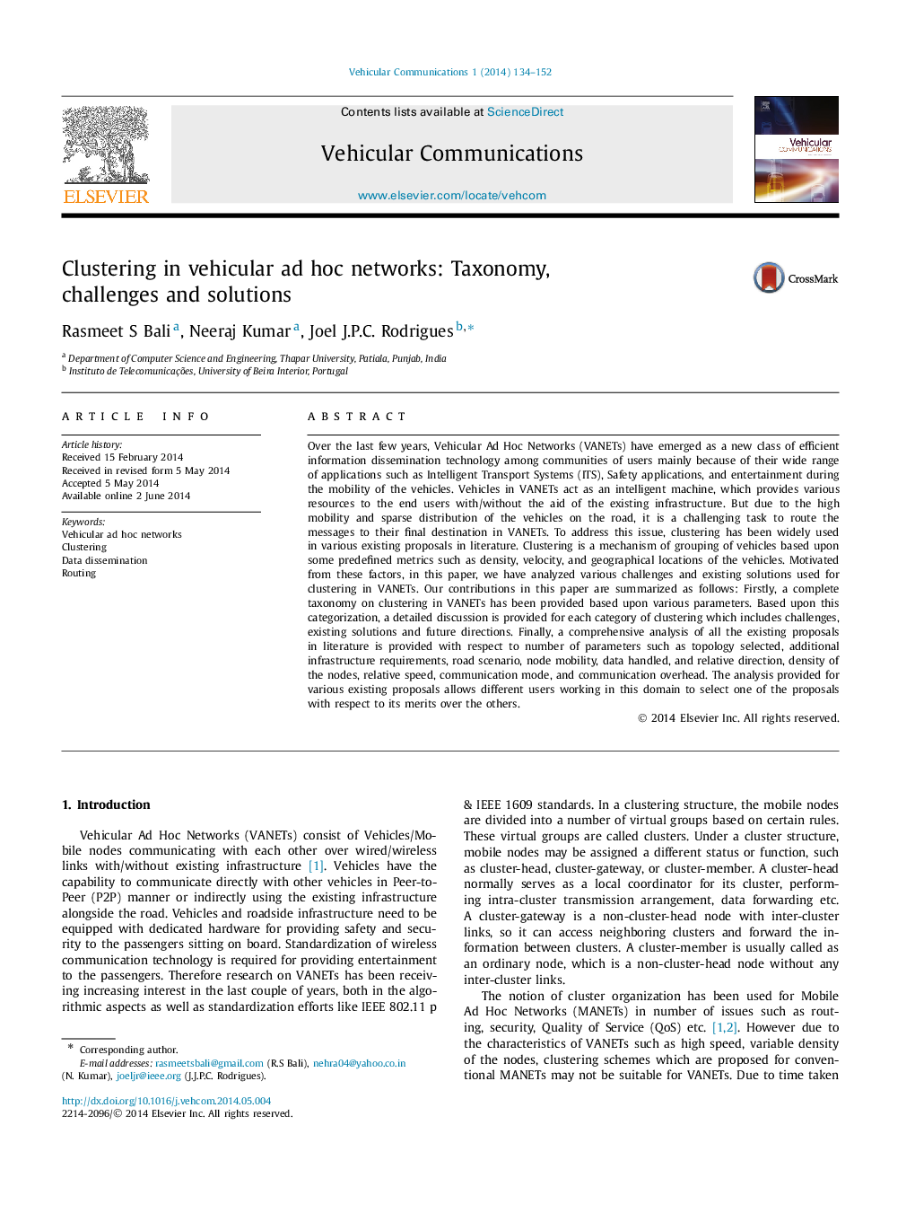 Clustering in vehicular ad hoc networks: Taxonomy, challenges and solutions