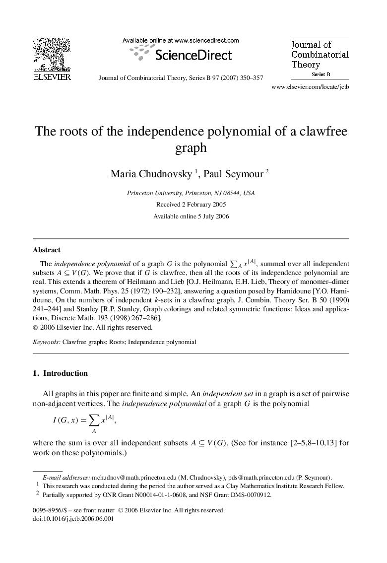 The roots of the independence polynomial of a clawfree graph