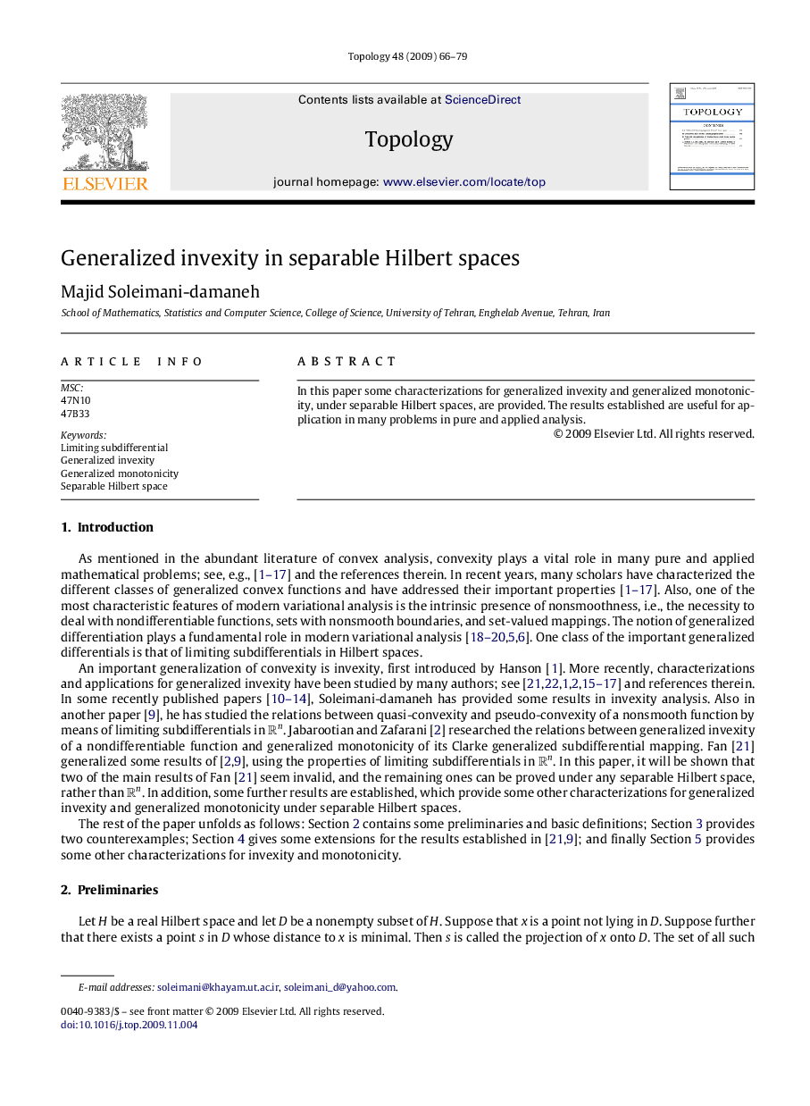 Generalized invexity in separable Hilbert spaces