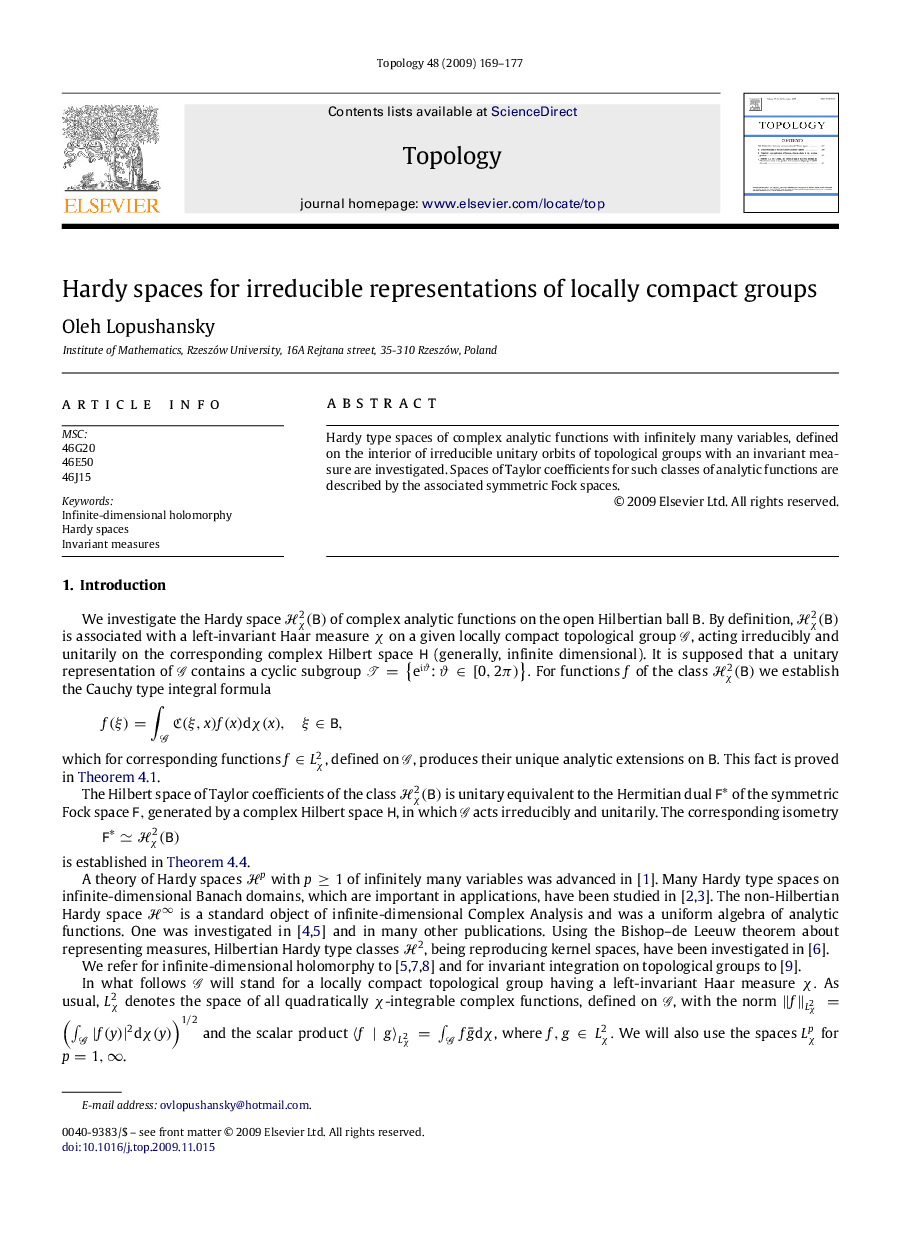 Hardy spaces for irreducible representations of locally compact groups