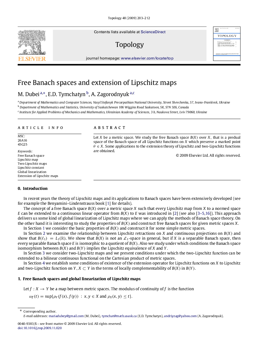 Free Banach spaces and extension of Lipschitz maps