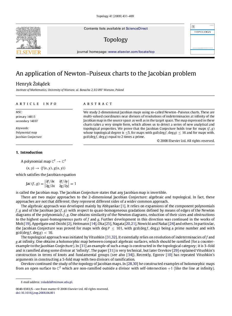 An application of Newton–Puiseux charts to the Jacobian problem