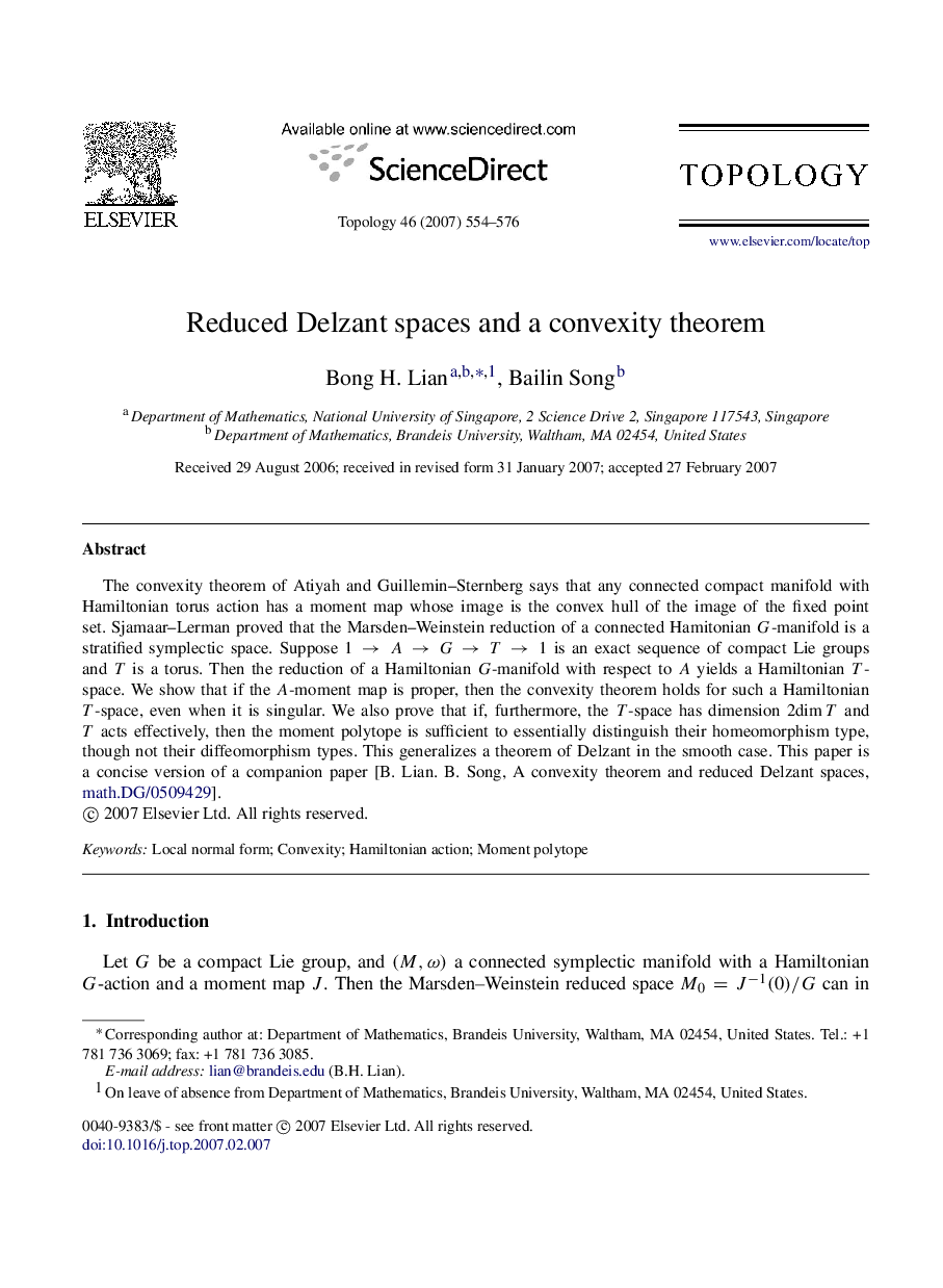 Reduced Delzant spaces and a convexity theorem