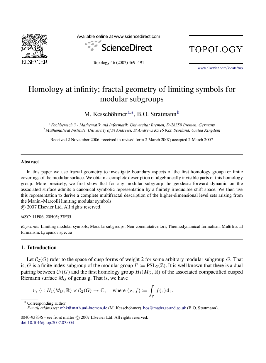 Homology at infinity; fractal geometry of limiting symbols for modular subgroups