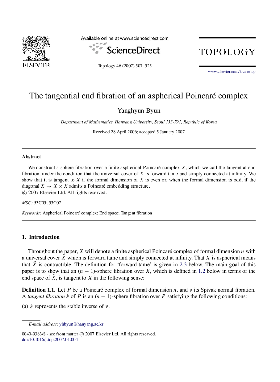 The tangential end fibration of an aspherical Poincaré complex