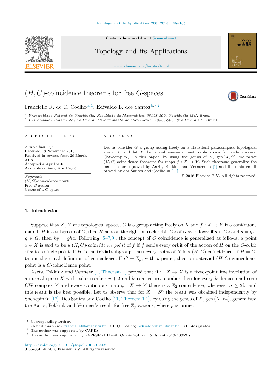 (H,G)-coincidence theorems for free G-spaces