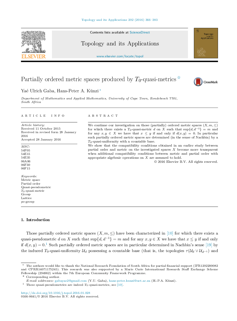 Partially ordered metric spaces produced by T0-quasi-metrics 