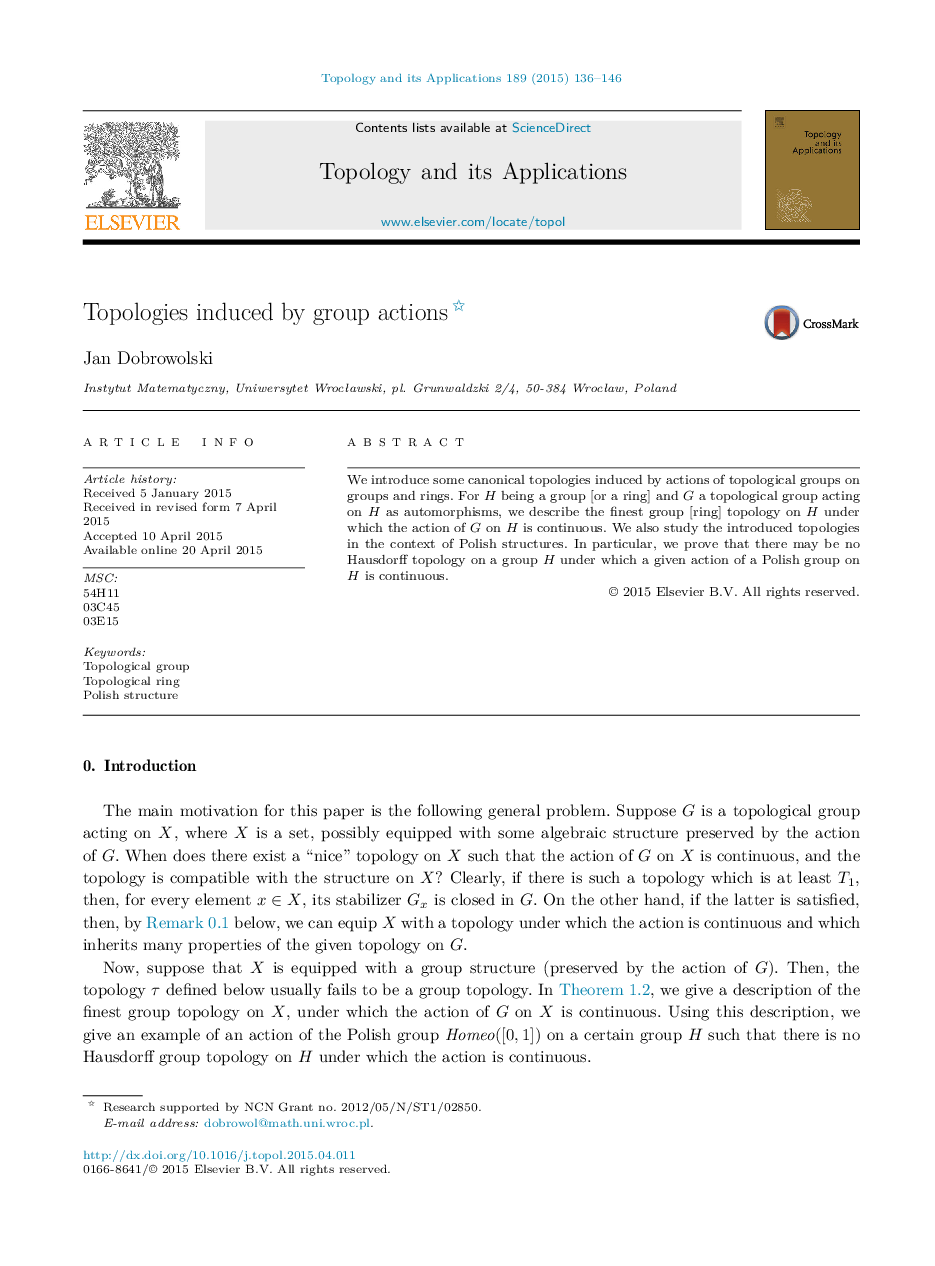 Topologies induced by group actions 