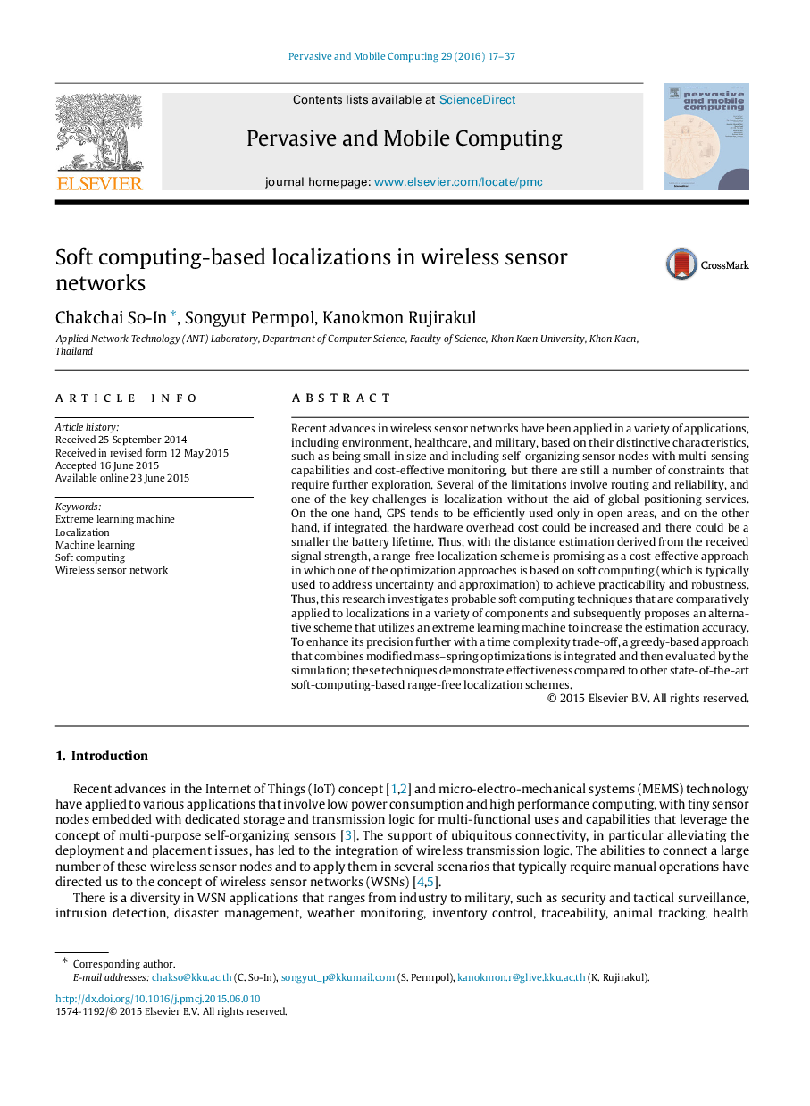 Soft computing-based localizations in wireless sensor networks