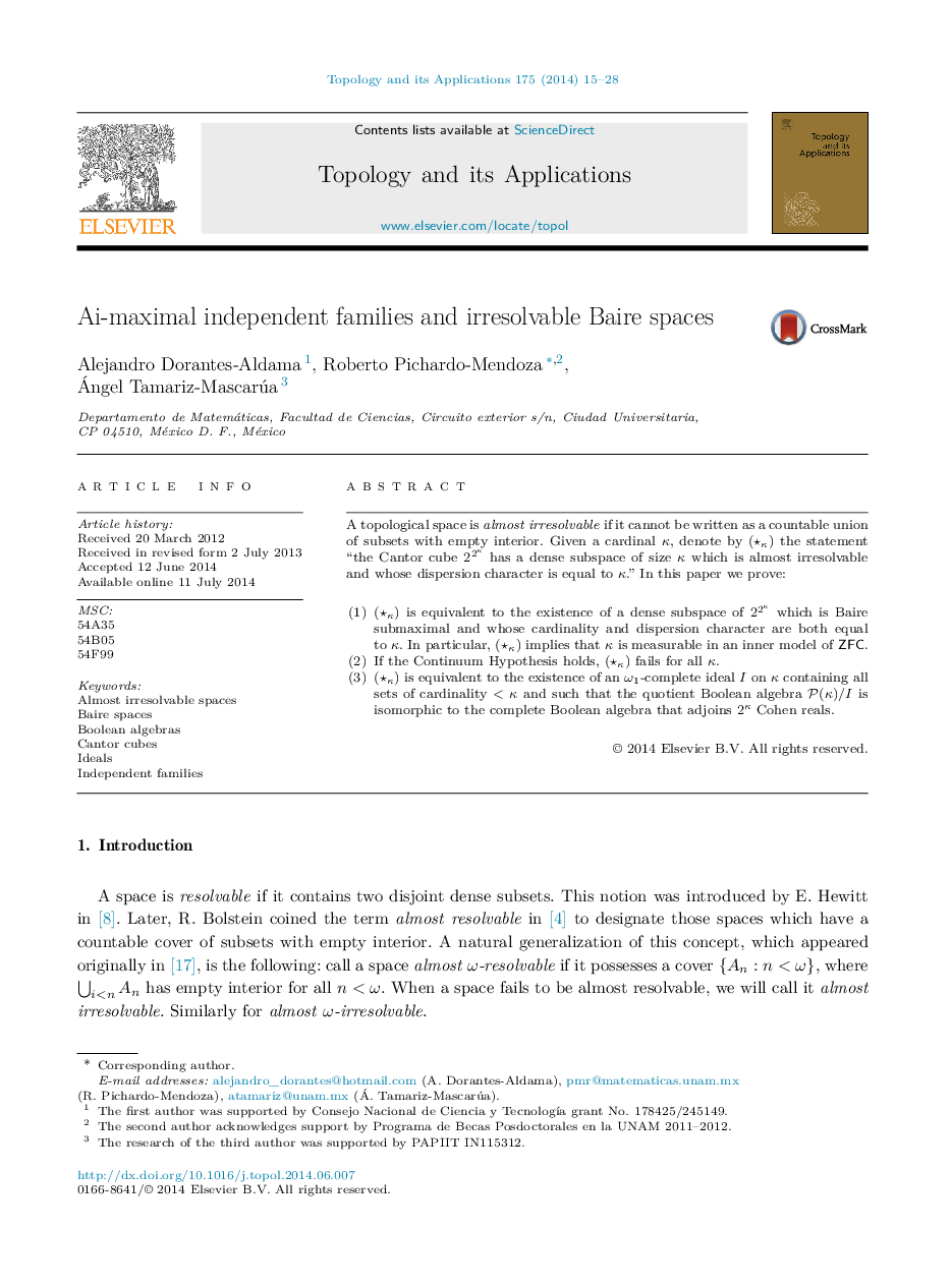 Ai-maximal independent families and irresolvable Baire spaces