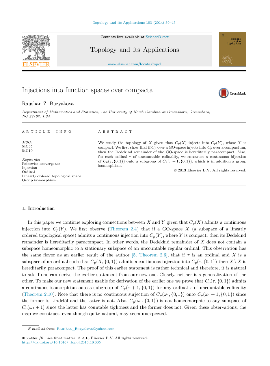 Injections into function spaces over compacta