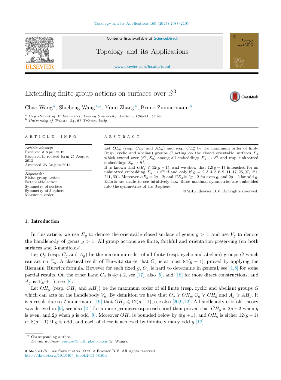 Extending finite group actions on surfaces over S3S3