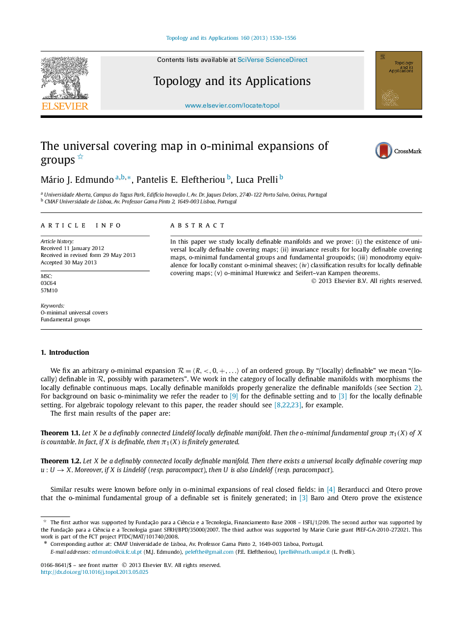 The universal covering map in o-minimal expansions of groups 